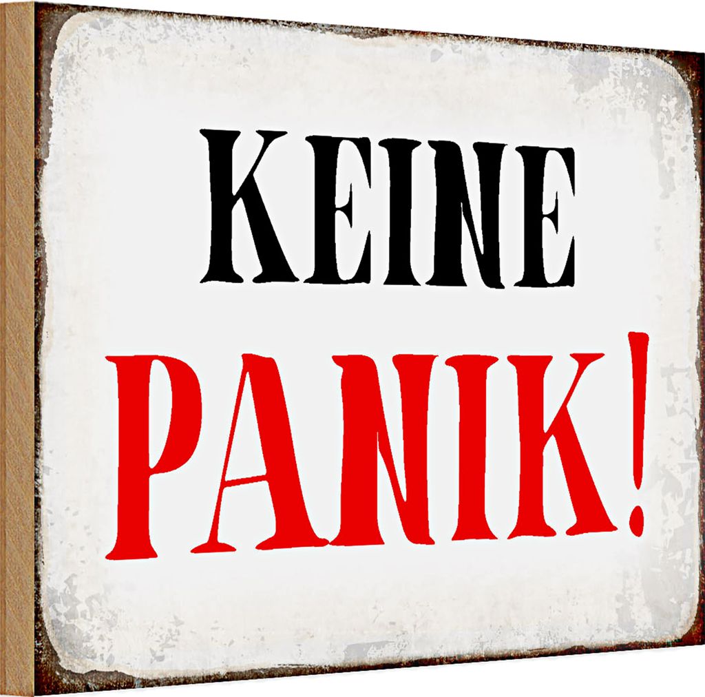 Holzschild Spruch 30x20cm keine Panik Retro