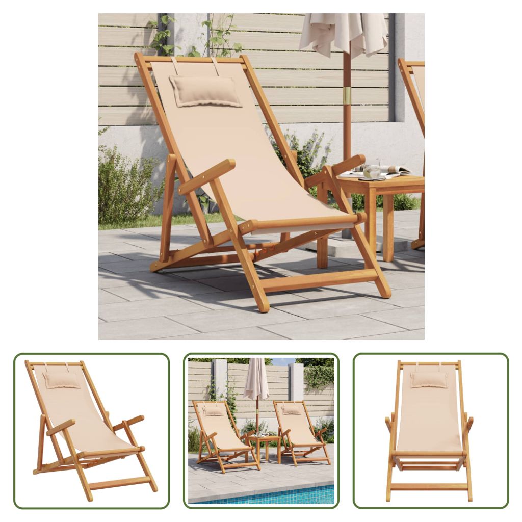 The Living Store Strandstuhl Klappbar Beige Massivholz Eukalyptus und Stoff