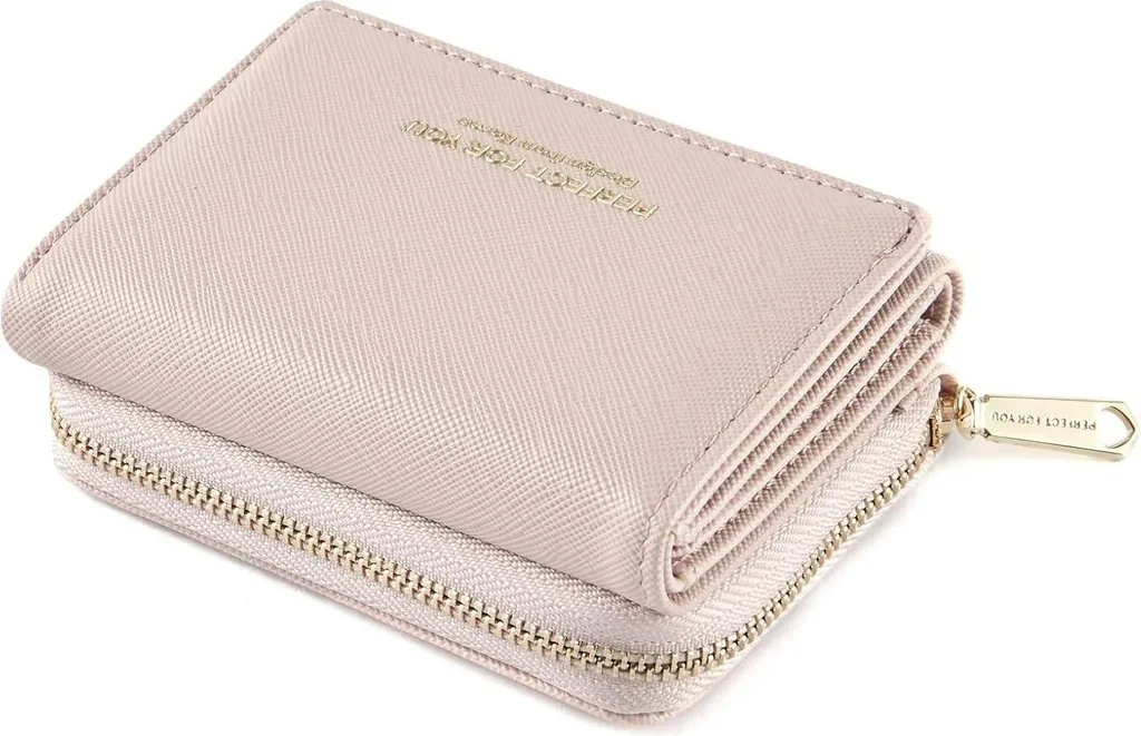Petit portefeuille femme rose clair chic avec grand compartiment pièces