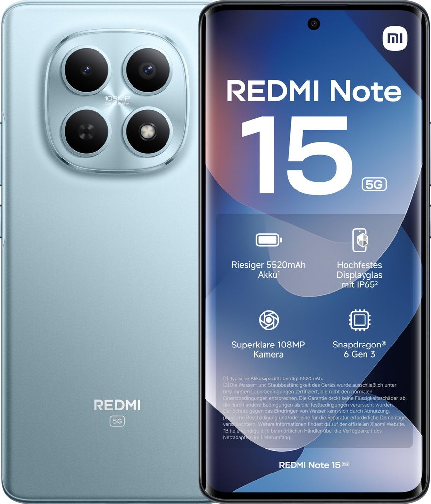 Xiaomi Redmi Note 15 5G 6GB + 128GB Glacier Blue Smartphone Produktbild 