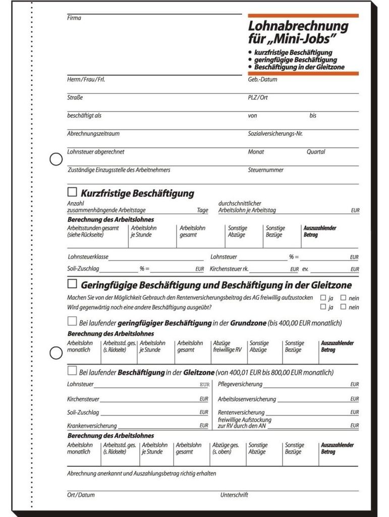 SIGEL LO519 Lohnabrechnungen "Mini-Jobs", Neufassung gültig Produktbild 