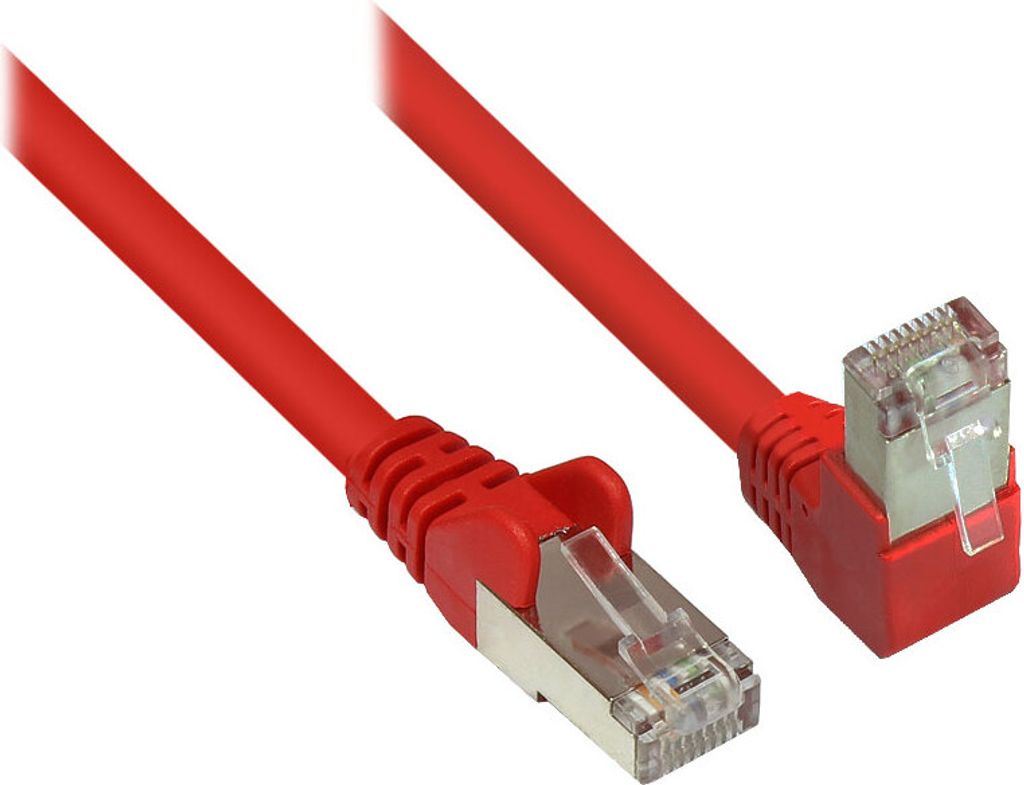 Patchkabel, Cat. 6, S/FTP, PiMF, 250MHz, einseitig 90° nach unten gewinkelt, rot, 20m, Good Connections