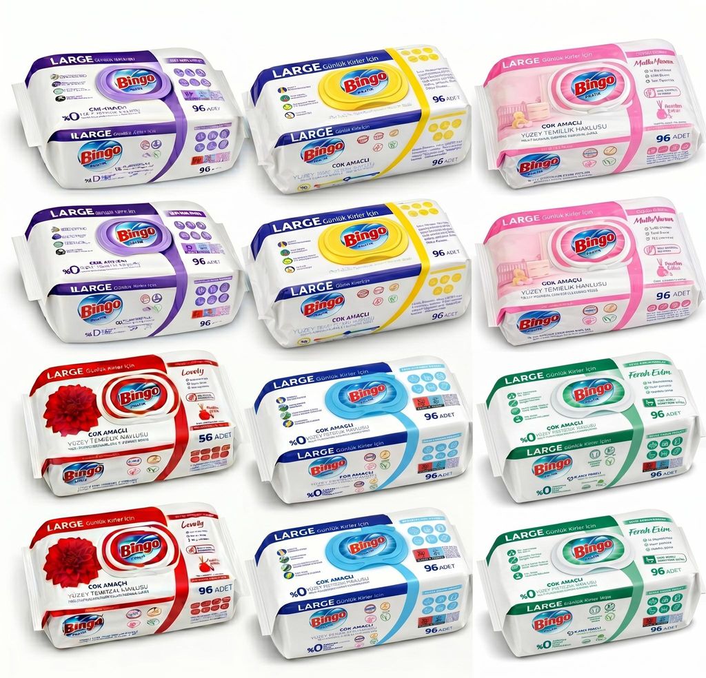 Bingo Feuchttücher Mix Set 12x96 Blatt – 6 Düfte je 2x – Großpackung Reinigungstücher