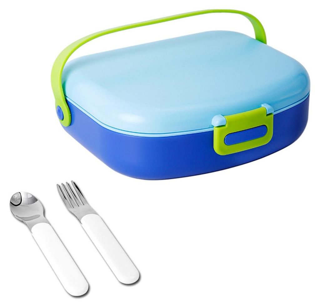Lunchbox für Schüler, vierfache Frischhaltebox mit Schnallengriff, auslaufsicher, atmungsaktive Löcher, hitzebeständig, mit Löffel und Gabel(B...