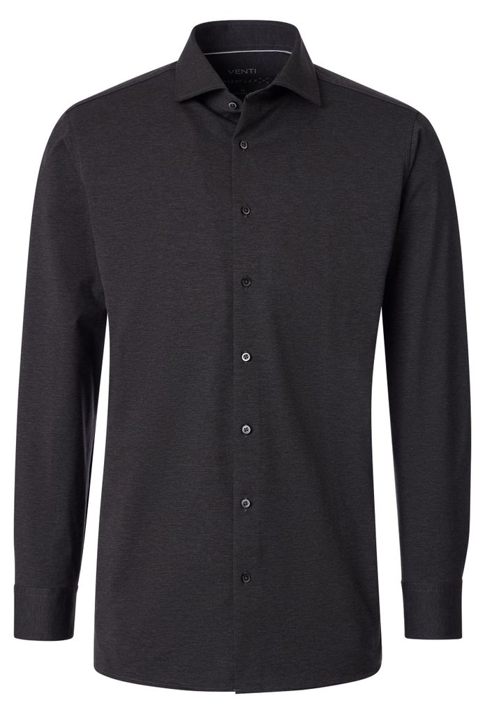 VENTI Herren Businesshemd Langarm Kent Comfort-Fit Jersey Anthrazit 52