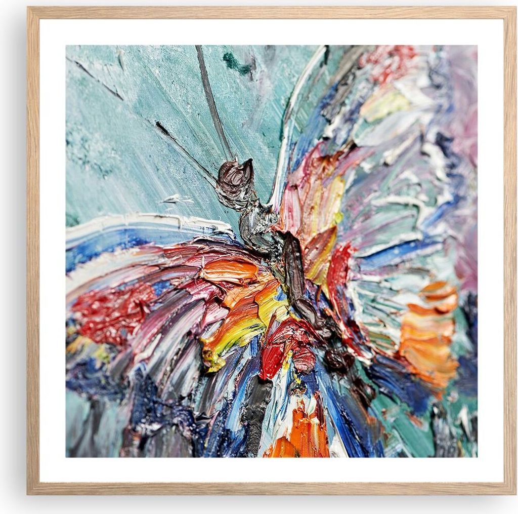 Gerahmtes Poster - Rahmen in heller Eiche - Vogel Natur Farbe - 60x60 cm - Wand Bild - Wanddeko - Wandbilder - Wandposter - Bilderrahmen - Bilder -...
