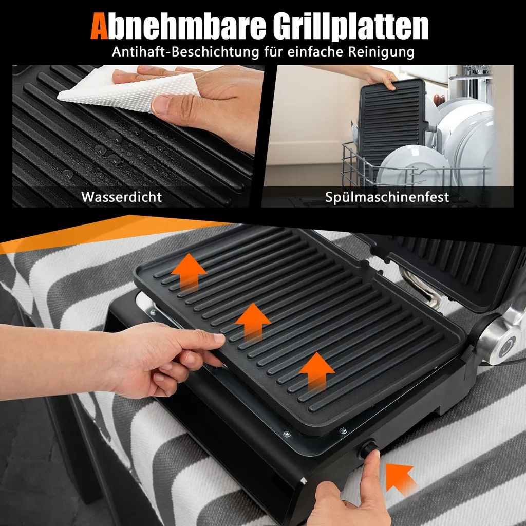 Appareil à Panini et Gril de Table Électrique avec 5 Modes de Cuisson