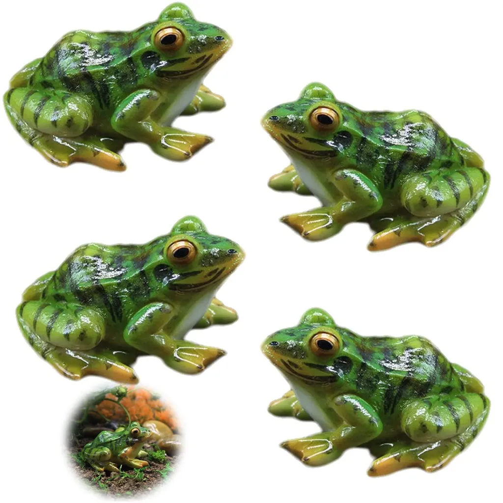 Ornement de Jardin Durable : 4 Grenouilles en Résine Anti-UV et Pluie