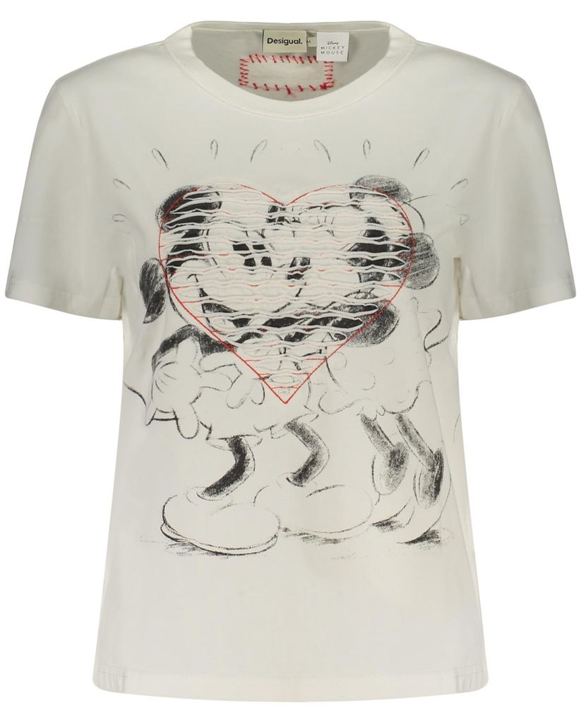 Weißes Damen T-Shirt Kurzarm mit Core-Mickey Print und Kontrastdetails