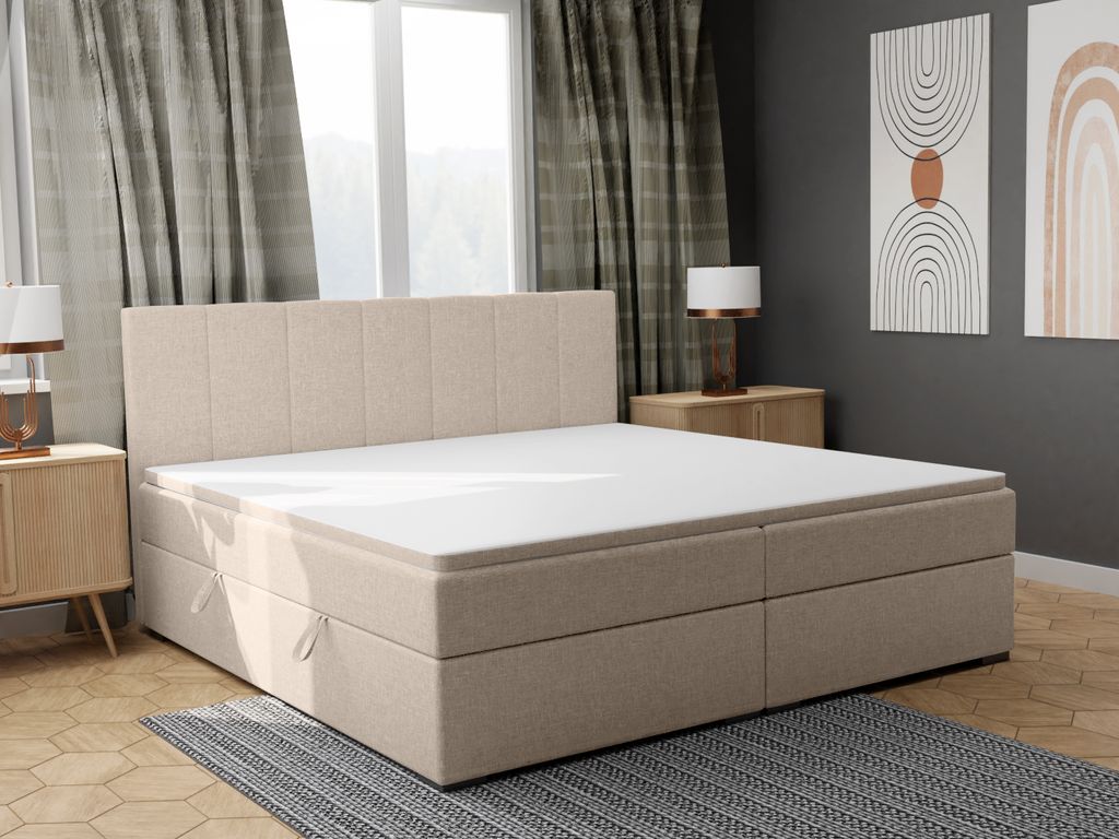 FEDVE Boxspringbett Schlafzimmerbett GANDIA mit 2 Bettkästen, Doppelbett mit Bonell-Matratze und Topper 160x200