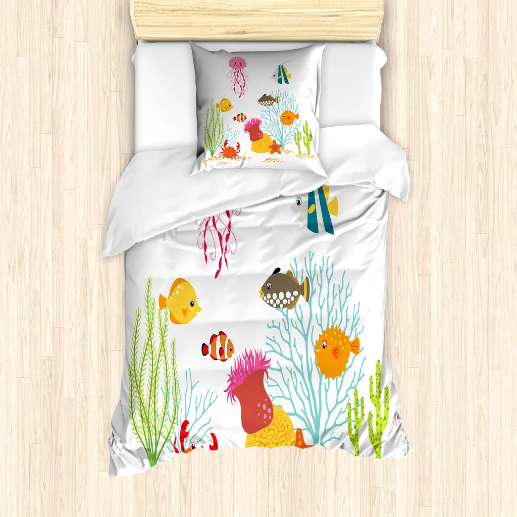 Housse de couette pour lit simple enfant décor océan coloré