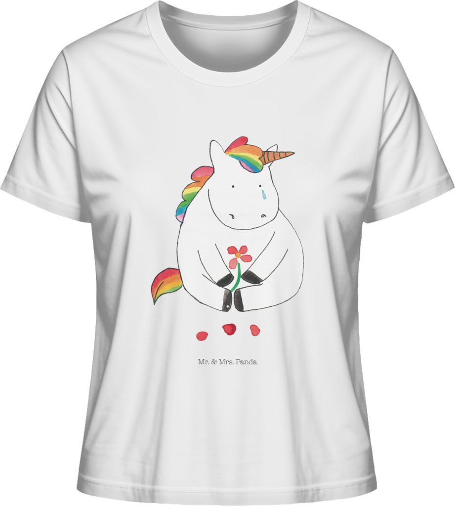 Mr. & Mrs. Panda Damen T-Shirt Einhorn Traurig Größe S - Weiß - Geschenk, Trauer, Einhörner, Kurzarmshirt, Basic Shirt, Blume, Baumwoll, Oberte...