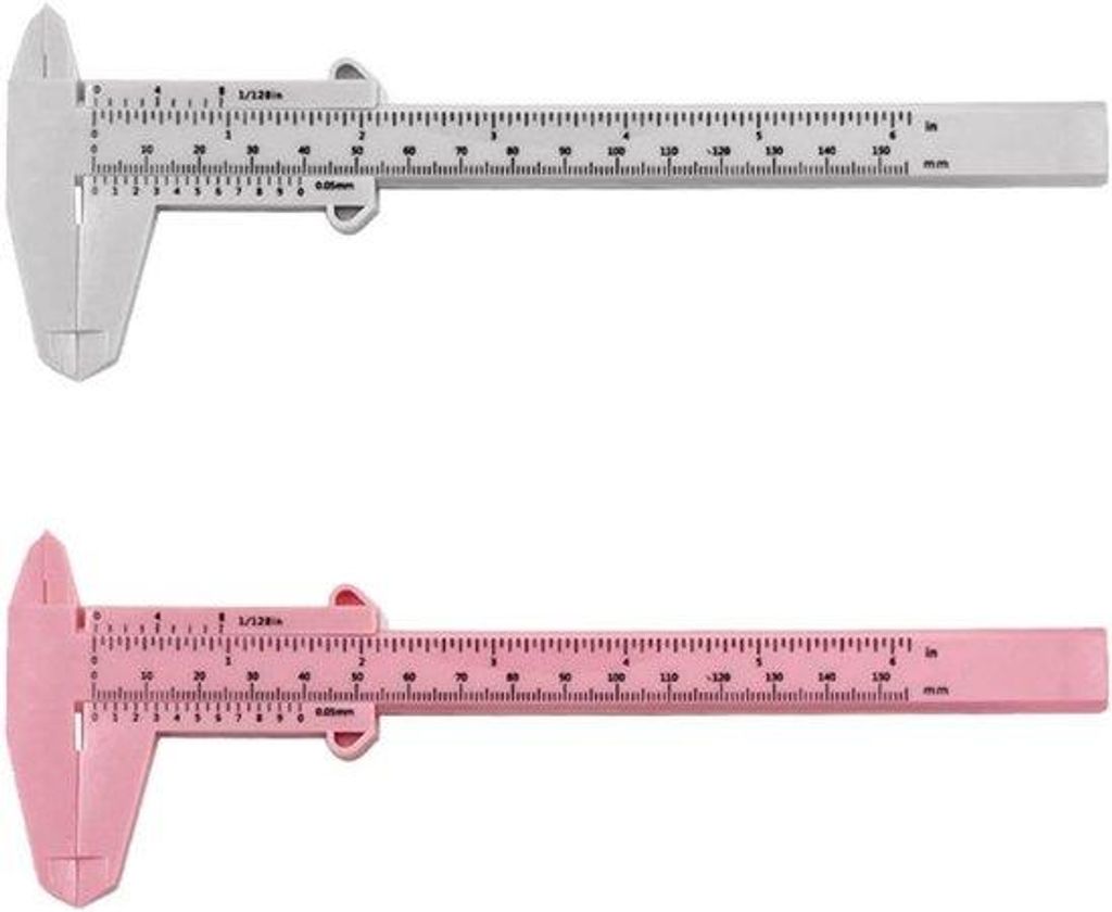 Plastik Maßband mit doppeltem Skala, Werkzeug, Linienset, Mini-Messlinien (weiß, rosa), Set von 2