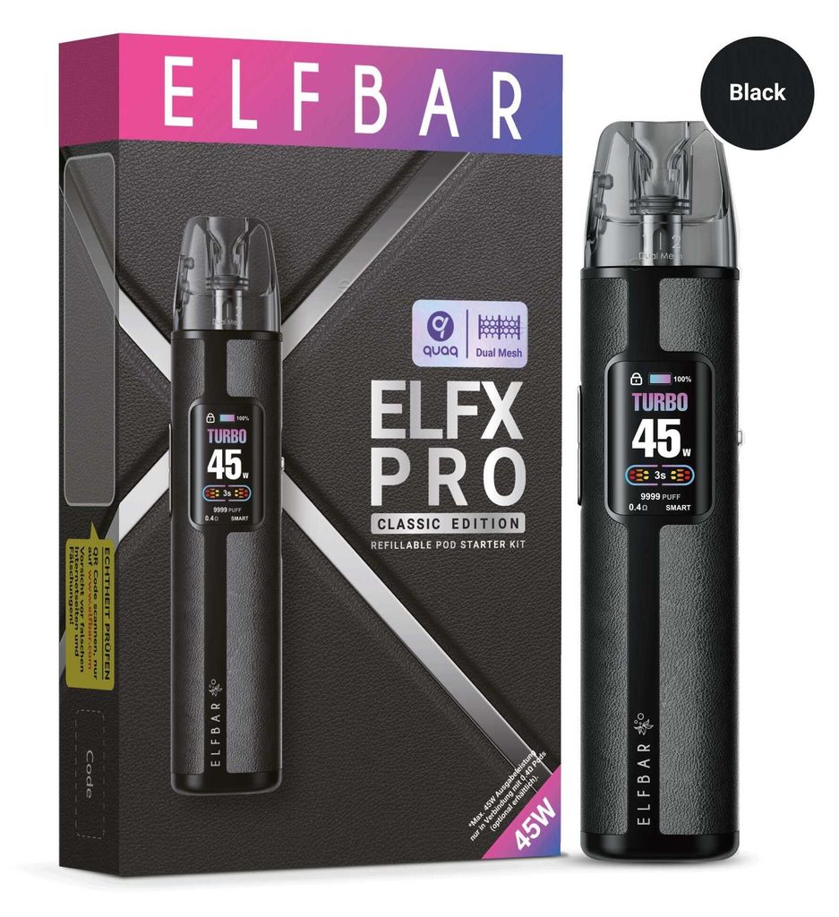 ELFBAR ELFX Pro Systemgerät Schwarz – Akkuträger 1200 mAh,