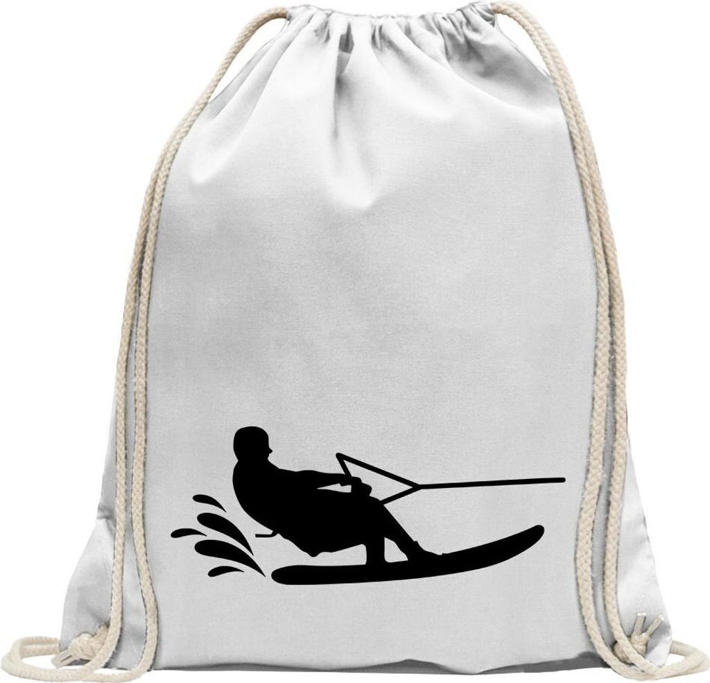 Kiwistar - Turnbeutel - weiss - Wakeboarden Ski Sportler - Fun Rucksack Sport Beutel Gymsack Baumwolle mit Ziehgurt