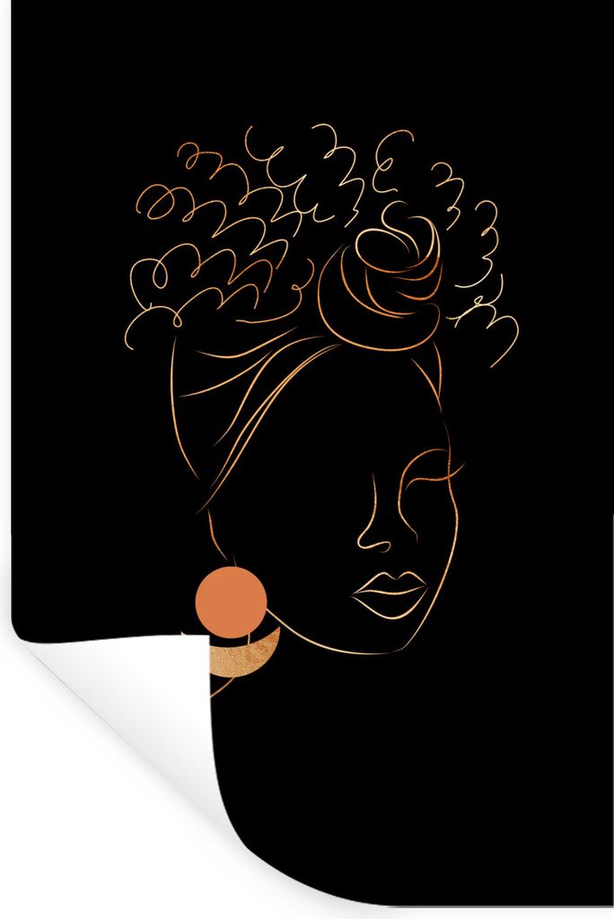 MuchoWow Wandtattoo Wandsticker Wandaufkleber Frau - Schwarz und Gold - Strichzeichnung 20x30 cm Selbstklebend und Repositionierbar - Sticker - D...