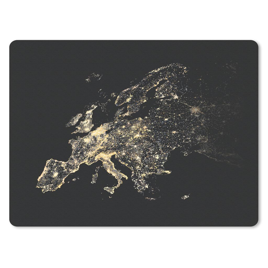 MuchoWow Mauspad Mousepad Karte - Europa - Schwarz - Gold 23x19 cm - Mousepads - Maus Mat - Pad - Mausunterlage - Schreibtischunterlage - Mauspad