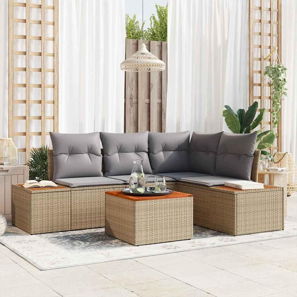 Maison Exclusive - Gartensofa-set mit Kissen 5 pcs Beige Poly Rattan