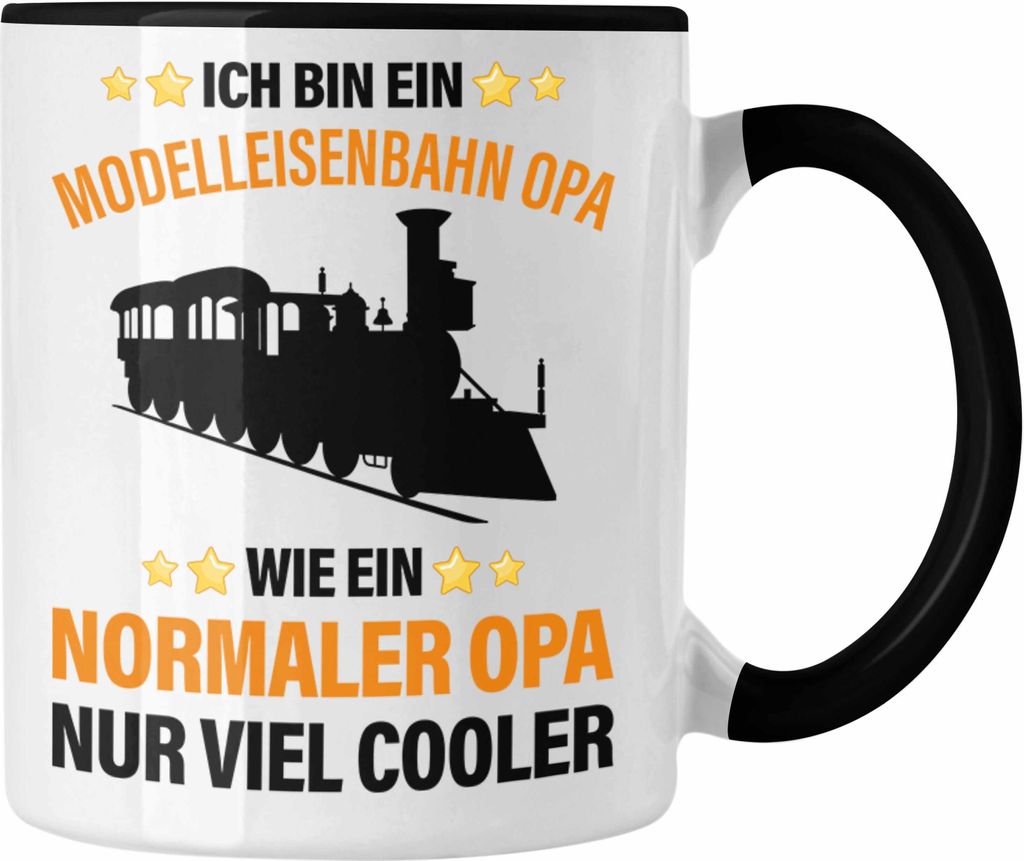 Trendation - Modeleisenbahn Opa Geschenk Tasse Spruch Geschenk Geschenkidee Opa Rentner Dampflokomotive Eisenbahn (Schwarz)