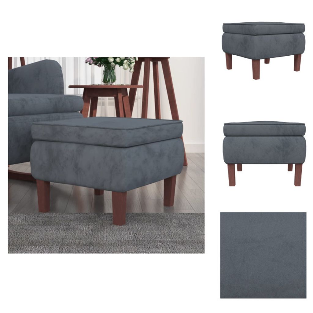 vidaXL Hocker mit Holzbeinen Dunkelgrau Samt - Klappstühle & Hocker