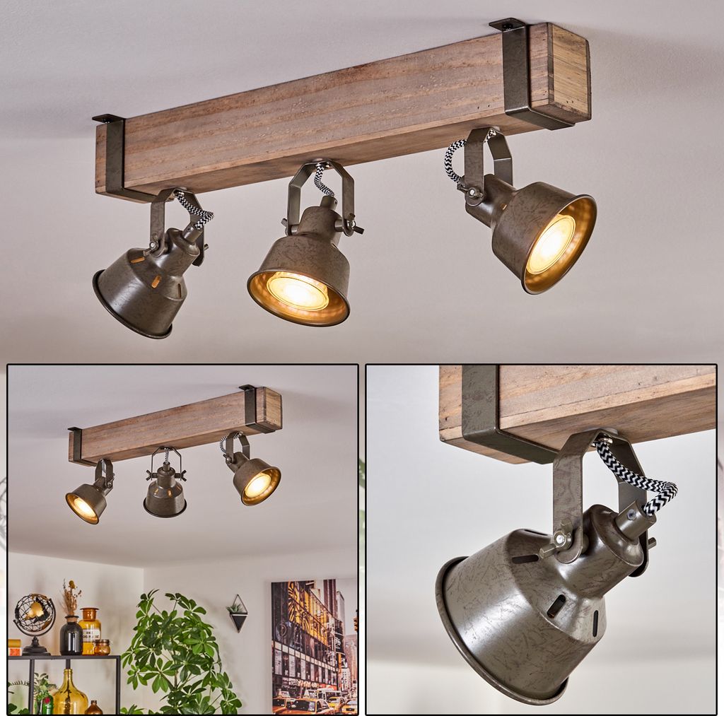 Villanuova moderne Deckenlampe aus Metall/Holz in Produktbild 