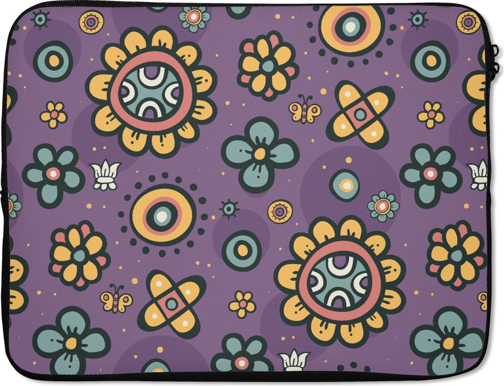 MuchoWow Laptop Hülle 17 Zoll Laptoptasche Mädchen - Schmetterling - Pflanzen - Muster - Mädchen - Kinder - Kinder - Zipper - Schutzabdeckung