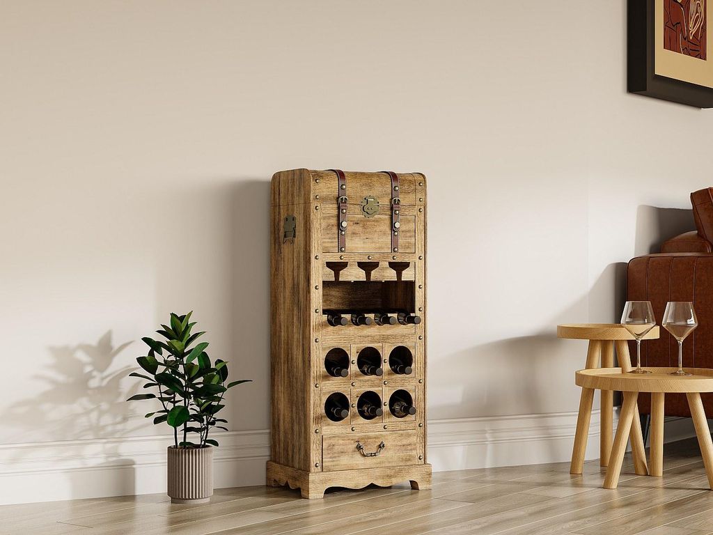 Weintruhe mit Kiefer und MDF - B 43 x H 100 cm - Natur - CAVINA