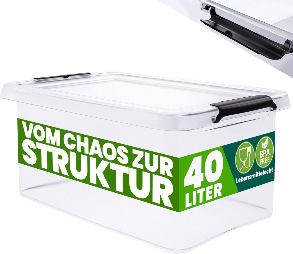 Storage box transparent 58x39x26cm 40L stackable