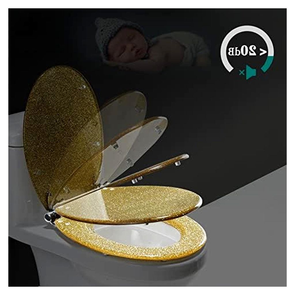 Premium Glitzer-Toilettensitz, ovale Form, universell mit Absenkautomatik und Schnellverschluss