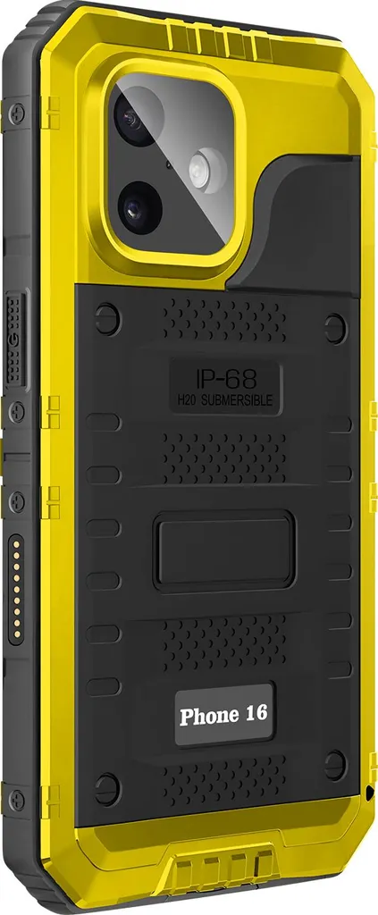 Avizar, Custodia impermeabile per iPhone 16 IP68 Bordo rinforzato antiurto, nero/giallo