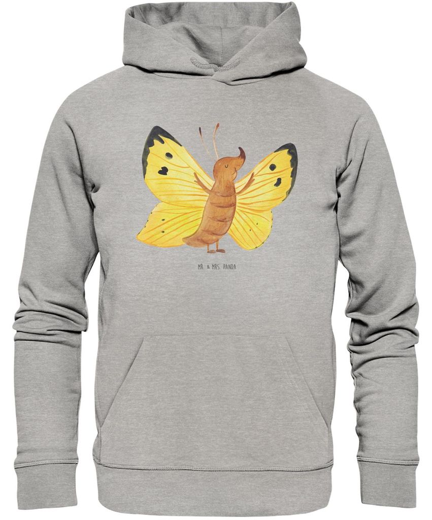 Mr. & Mrs. Panda Nachhaltiger Hoodie Schmetterling Zitronenfalter Größe L - Heather Grey - Geschenk, Sweatshirt mit Kapuze, Liebe, Pullover, Fakt...