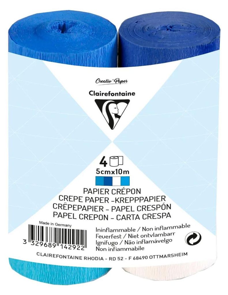 Clairefontaine 4xKreppband 5cmx10m sort. blauton