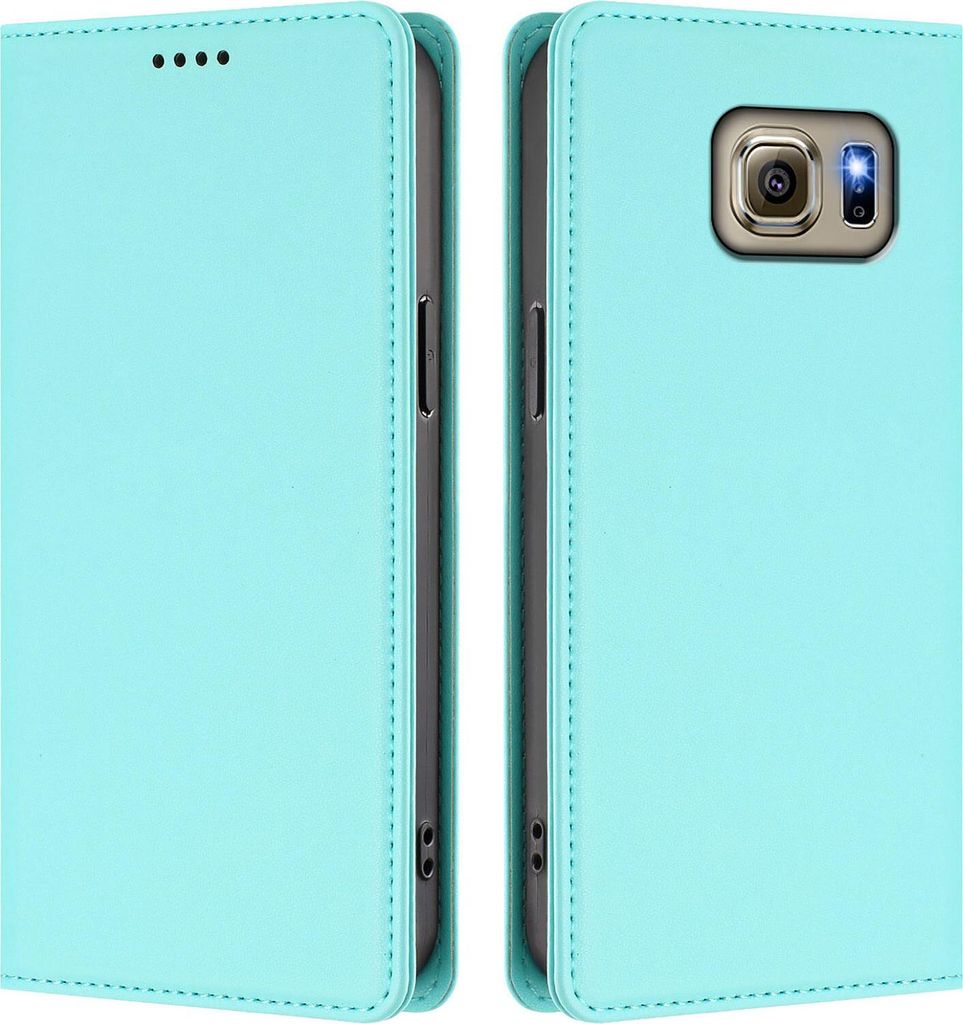 Handyhülle für Samsung Galaxy S6, Kunstleder Klapphülle Stoßfeste Magnetische Hülle mit Ständer Türkis