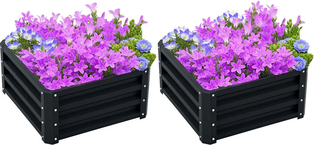 Carré potager en métal gris pour légumes et herbes aromatiques - 2 pcs