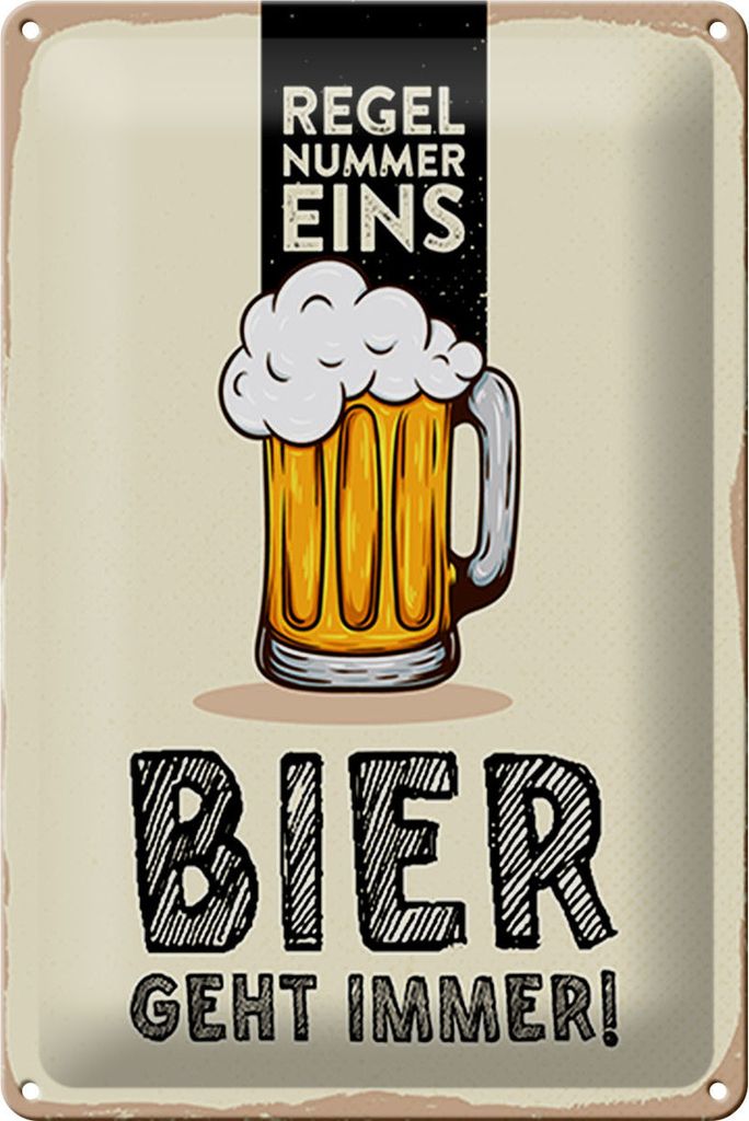 Blechschild Regel Nummer eins Bier geht immer, 30 x 20 cm, Blechschilder Spruch Alkohol