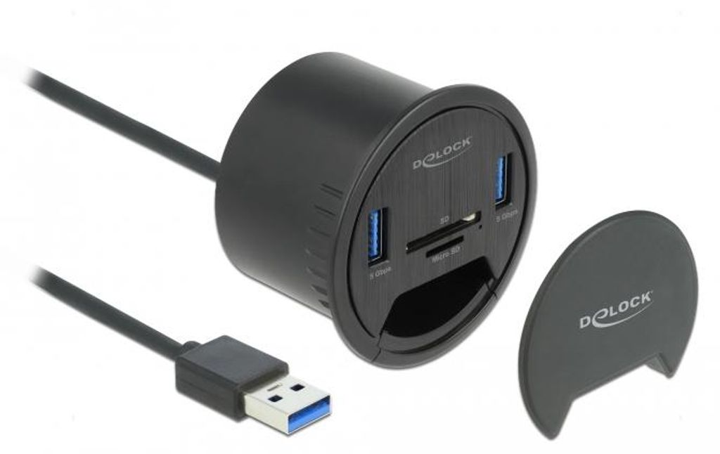 Delock 2 Port Tisch-Hub 2 x SuperSpeed USB Typ-A und Card Reader für SD und Micro