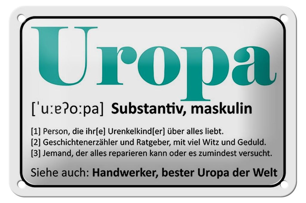 Blechschild Spruch 18x12cm Uropa Handwerker bester Uropa