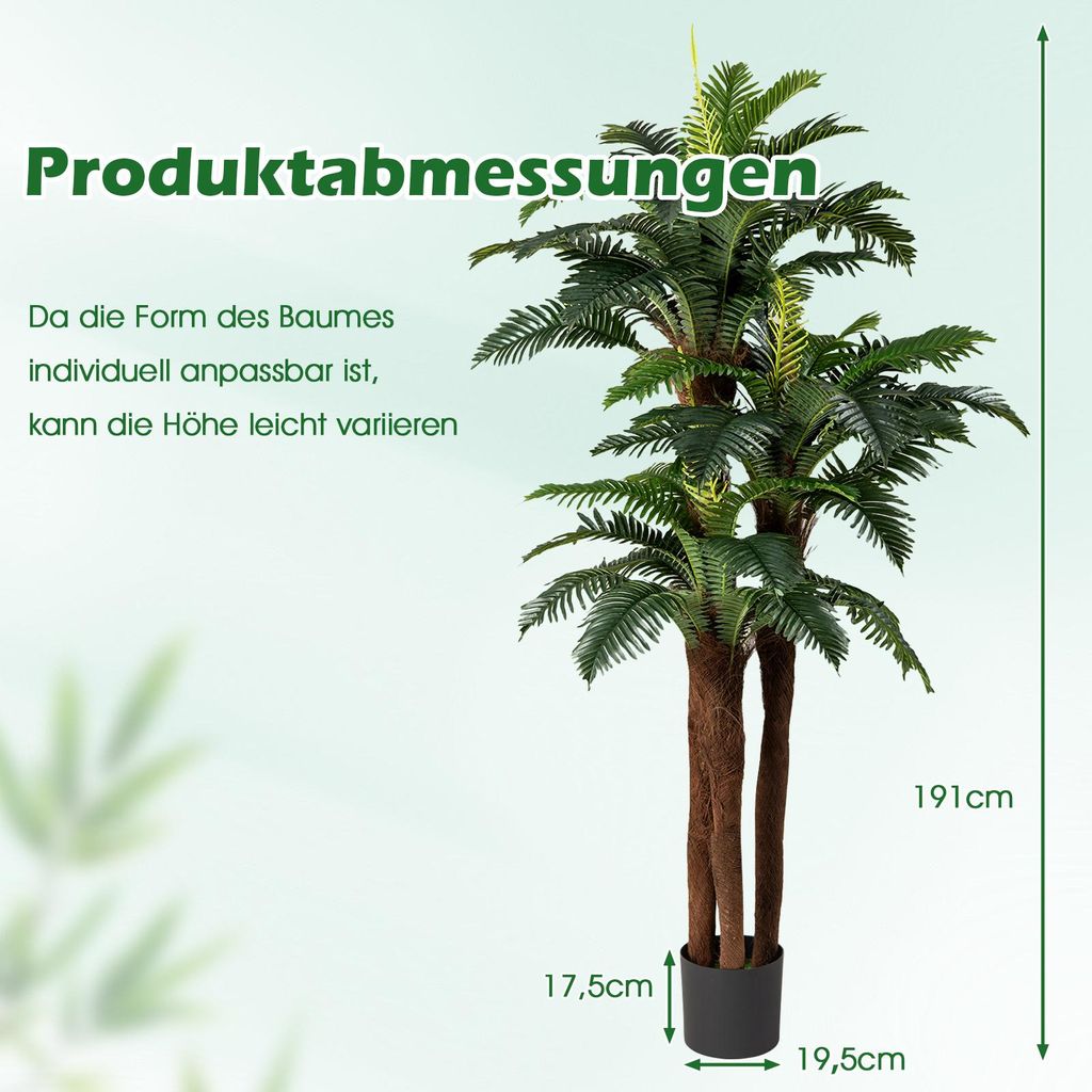 COSTWAY 190cm Kunstpflanzen 2er Set, knstliche Palmen mit