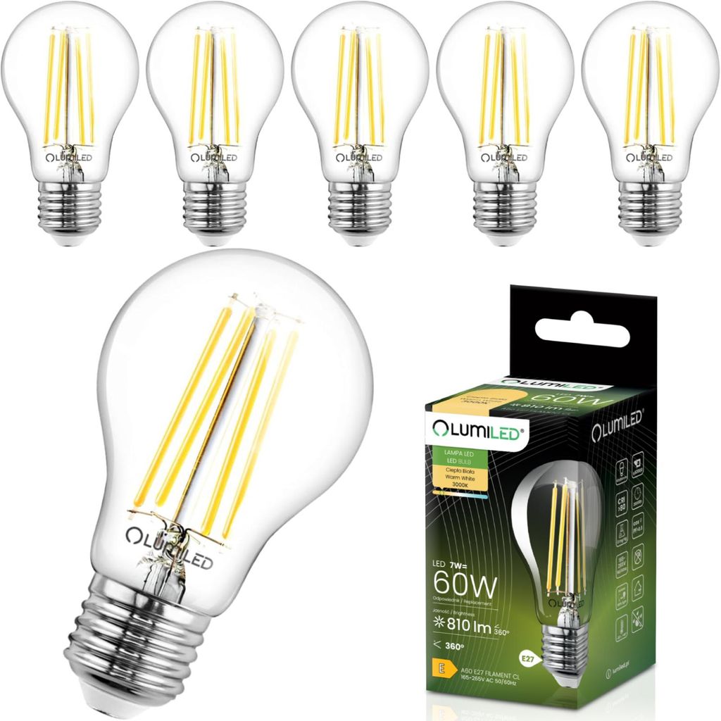 LUMILED 6 Stück LED Leuchtmittel E27 A60 7W ersetzt 60W Produktbild 