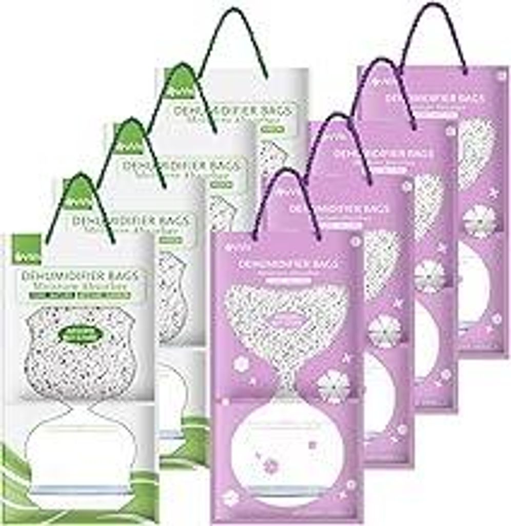 Hängender Entfeuchtungsbeutel, 8 Pcs Luftentfeuchter Beutel mit Lavendel und Grüntee, Feuchtigkeitsabsorber mit Anti-Schimmel-Effekt, für Kleide...
