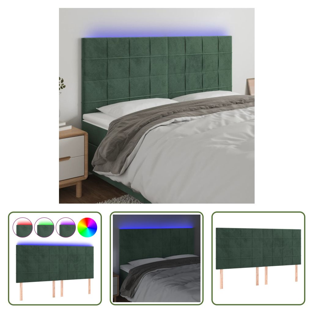 The Living Store LED Kopfteil Dunkelgrün 180x5x118/128 cm Samt