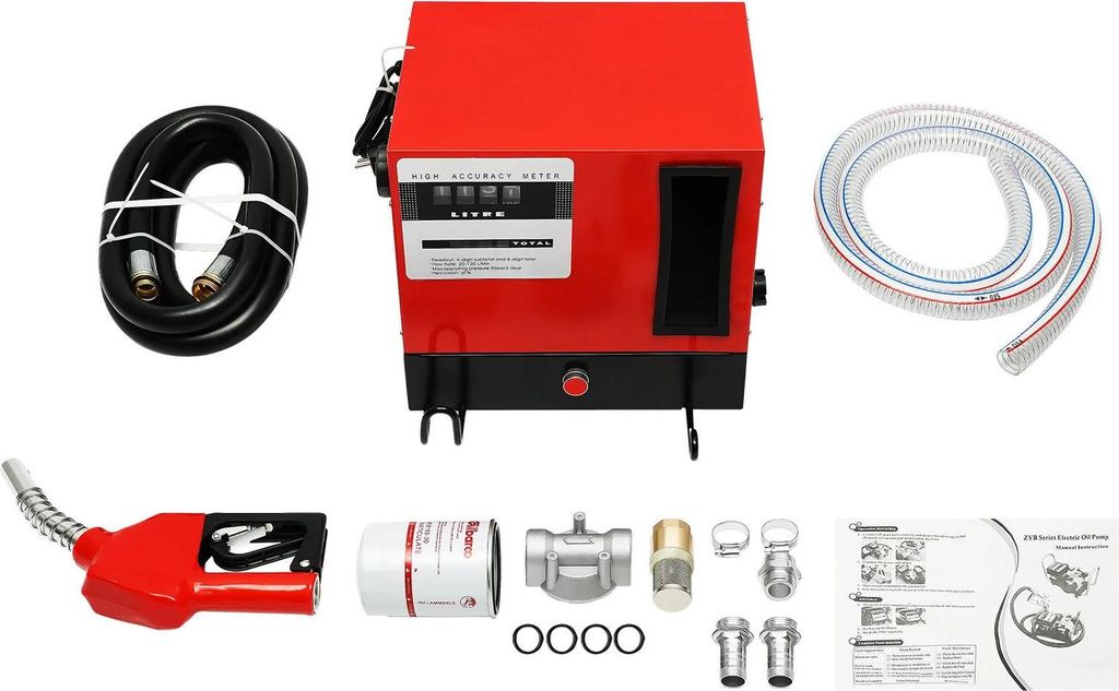 Diesel Kraftstoff-Transferpumpe - Elektrisch 550 W 220 V - Mit Zapfpistole - Wandmontiert - Für Autos, Traktoren, Landwirtschaft - Silber