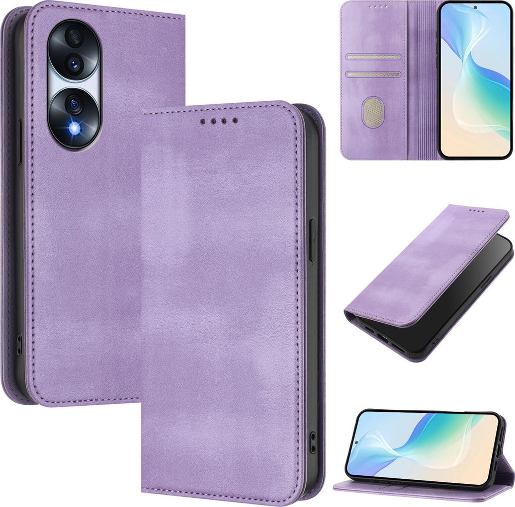 Handyhülle für Honor 70 Pro, Vintage Leder RFID Schutz Kartenfach Standfunktion Magnetische Klapphülle Violett
