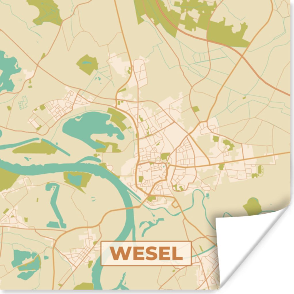MuchoWow Poster Wesel - Karte - Stadtplan - Vintage - Karte 30x30 cm - Wandposter - Printing