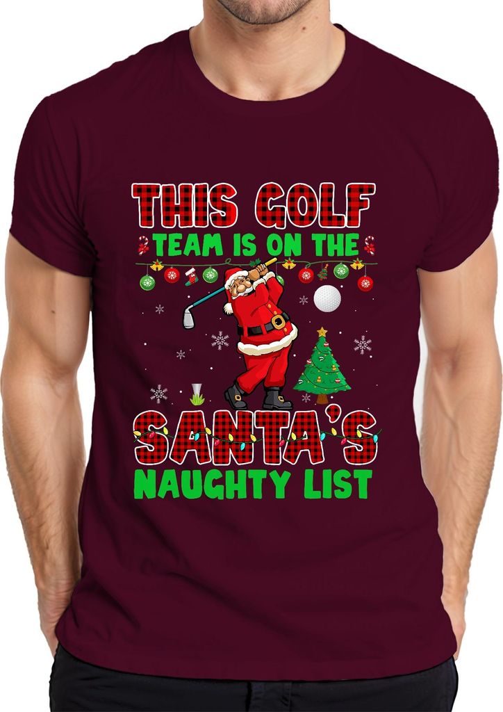 This Golf Team On Santa's Naughty List Christmas Golfer Herren T-Shirt, Burgundy, XXL