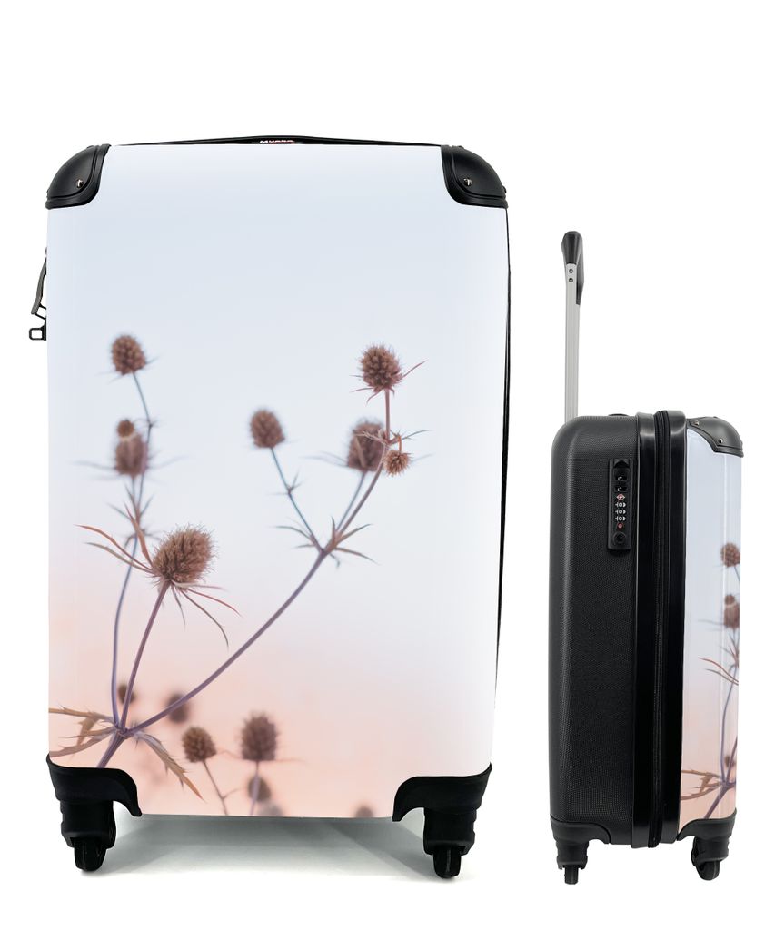 MuchoWow Koffer Handgepäck Trolley Rollkoffer Kleine Reisekoffer mit 4 Rollen - Getrocknete Blumen - Pastell - Himmel - Cabin Size < 55x40x23 cm...