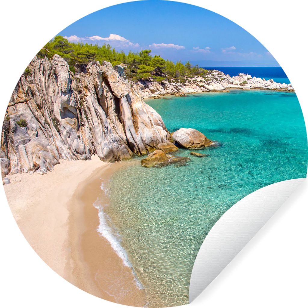MuchoWow Runde Wandtattoo - Wandsticker Tapete Aufkleber Meer - Strand - Sommer Ø 30 cm Selbstklebend und Repositionierbar - Wandaufkleber - Kre...
