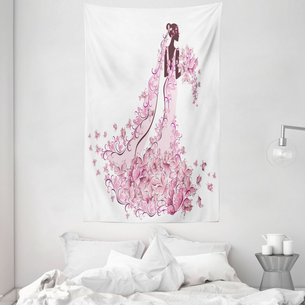 ABAKUHAUS Hochzeit Wandteppich und Tagesdecke, Floral-Brautkleid aus Weiches Mikrofaser Stoff Waschbar ohne Verblassen Digitaldruck, 140 x 230 cm, ...
