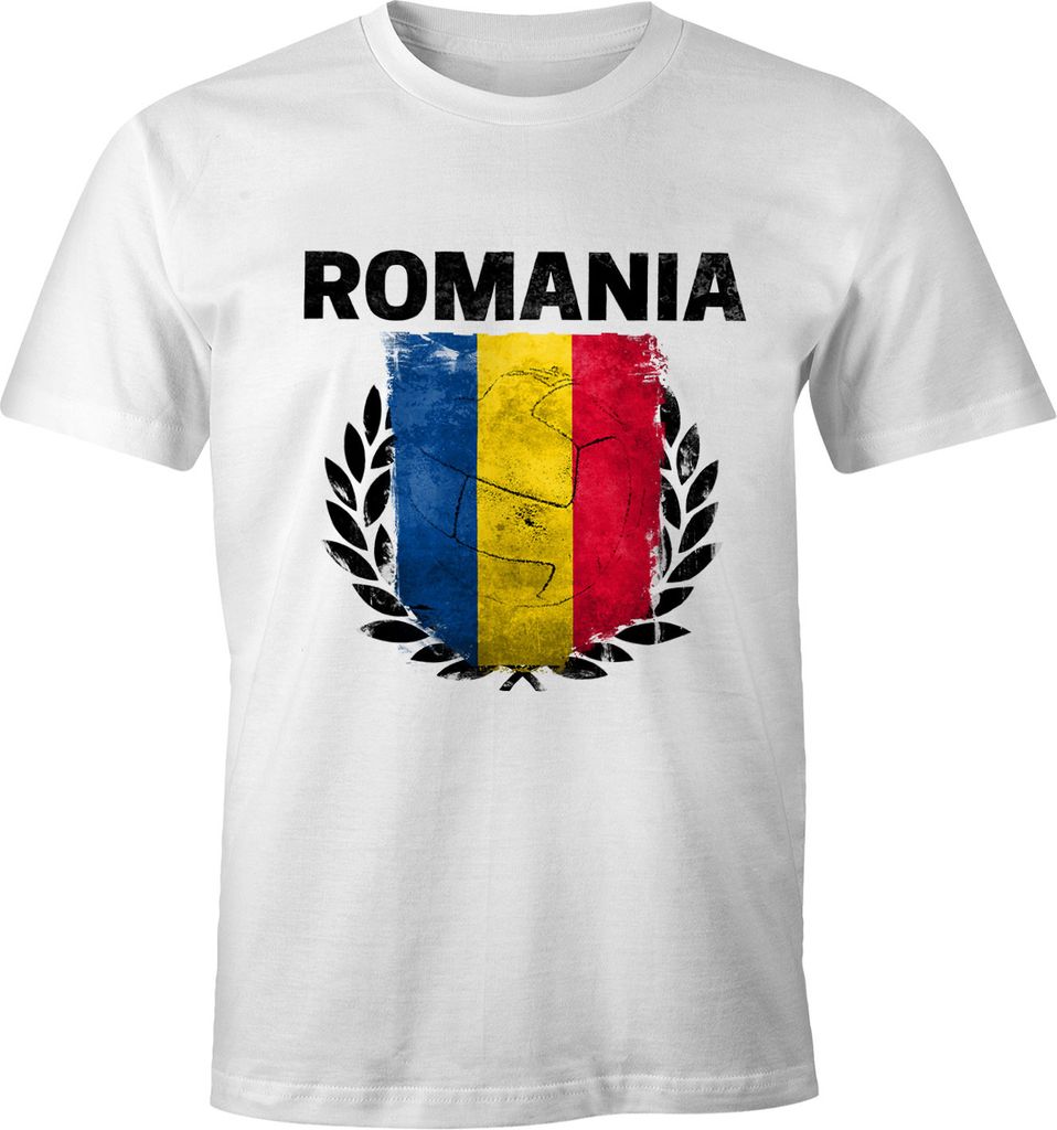 EM WM T-Shirt Herren Fußball Rumänien Flagge Vintage Romania Fanshirt MoonWorks XXL
