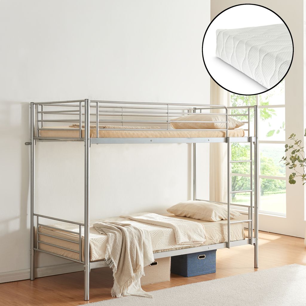 Metall-Etagenbett 'Soppsar' mit 2 Matratzen 200x90 cm Silber